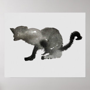 Kool svart vattenfärg kattunge poster