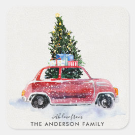 Koordinering av julklapp - Vintage Röd bil Fyrkantigt Klistermärke