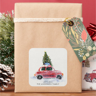 Koordinering av julklapp - Vintage Röd bil Fyrkantigt Klistermärke