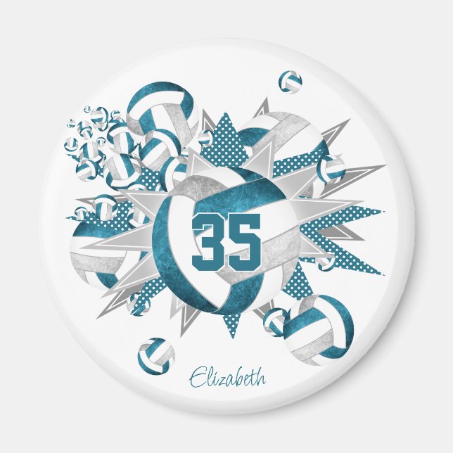 Köp 1 eller för teal-grått volleybollar stjärnor magnet (Framsidan)