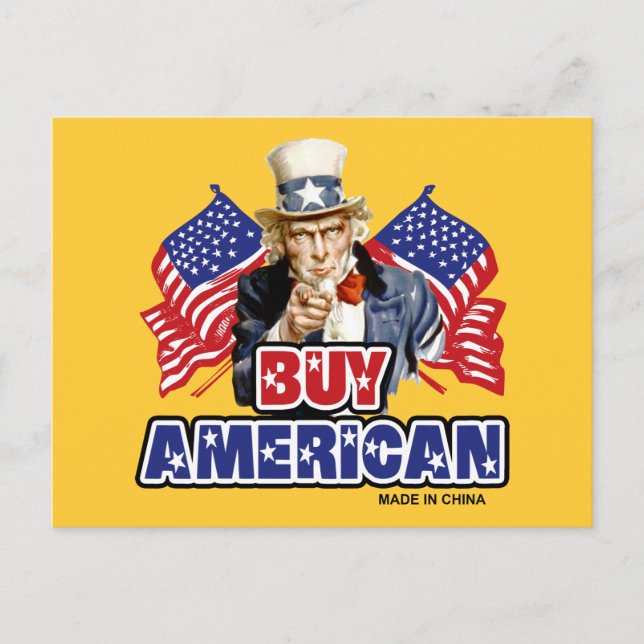 Köp amerikanskt ( made in China ) - roligt skämt Vykort (Framsida)