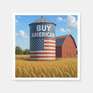 "Köp amerikanskt"-tecken på en Farm Silo Pappersservett
