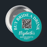 Köp Bride A Drink Bachelorette Party QR-kod Knapp<br><div class="desc">Turkos och vit personlig med bridernas namn och QR-kod till Venmo för att köpa en drink till henne. Underbar bachelorette-fest eller helg-knapp för alla i bridstammen till bäran. MATCHING-objekt i vår samling.</div>