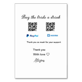 Köp bruden en drink donation QR Venmo PayPal  Bordsnummer