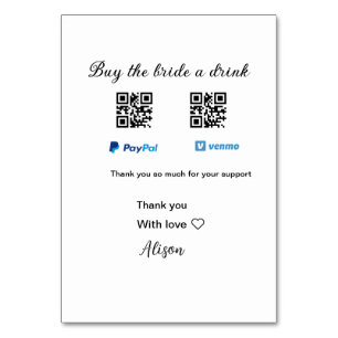 Köp bruden en drink donation QR Venmo PayPal Bordsnummer