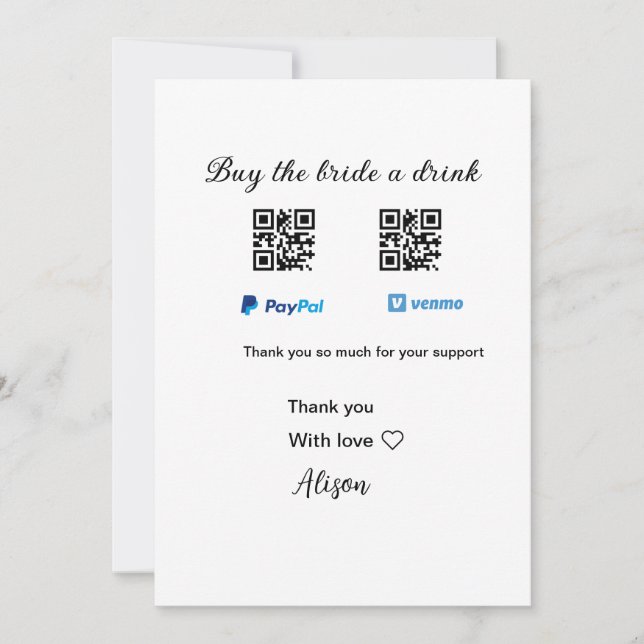 Köp bruden en drink donation QR Venmo PayPal  Inbjudningar (Framsida)