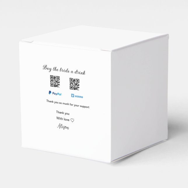 Köp bruden en drink donation QR Venmo PayPal  Presentaskar (Framsidan Sidan)