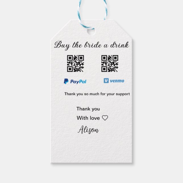Köp bruden en drink donation QR Venmo PayPal  Presentetikett (Framsidan)