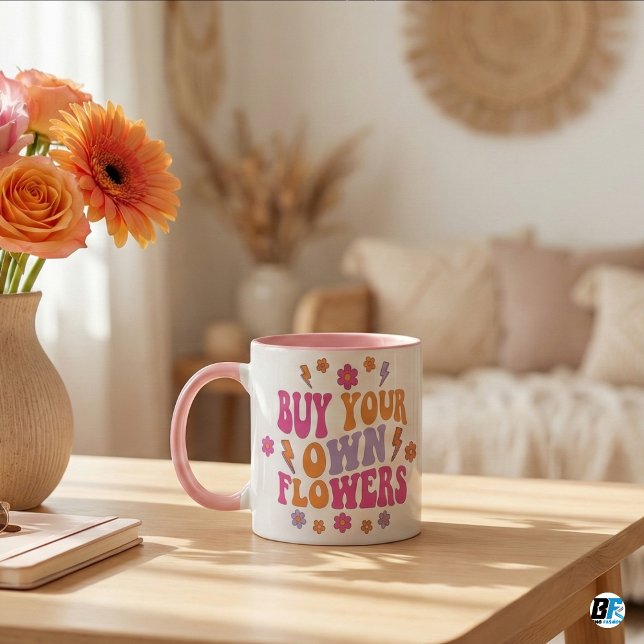 Köp Egna Blommor Retro 70-Tal Groovy Empowerment Mugg (Anti Valetine Lovers)
