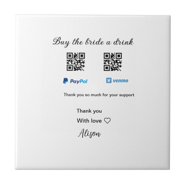 Köp en drink-donation QR Venmo PayPal Kakelplatta (Framsidan)