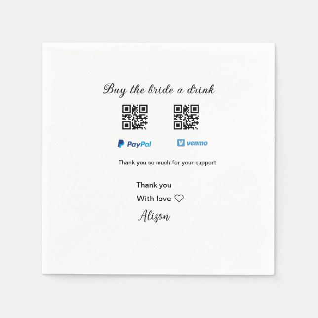 Köp en drink-donation QR Venmo PayPal Pappersservett (Framsidan)