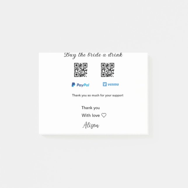 Köp en drink-donation QR Venmo PayPal Post-it Block (Framsida)