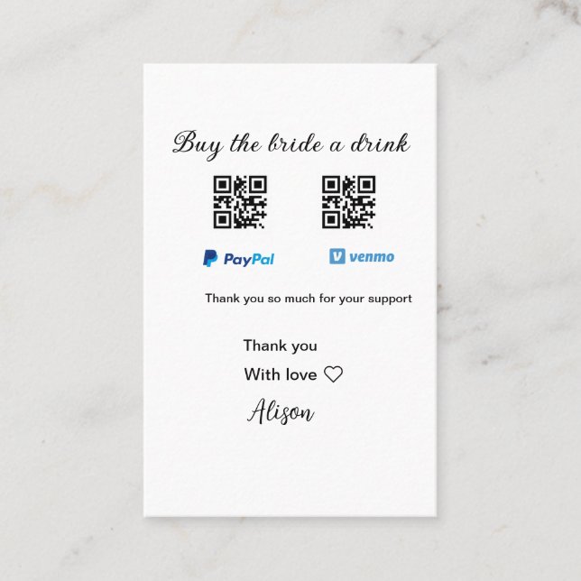 Köp en drink-donation QR Venmo PayPal Visitkort (Framsida)