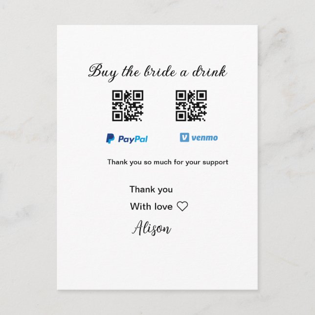 Köp en drink-donation QR Venmo PayPal Vykort (Framsida)