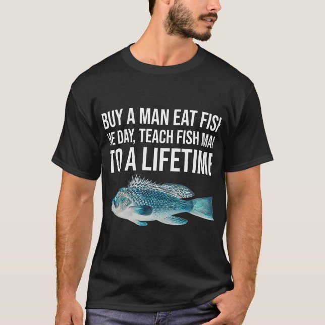 Köp en man ät fisk t shirt (Framsida)