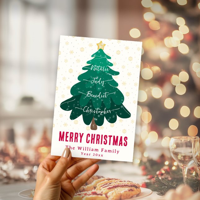 Köp Helgdag för familjen Julgran som inte är fotok Julkort (Bushy Christmas Tree Family Non Photo Holiday Card)