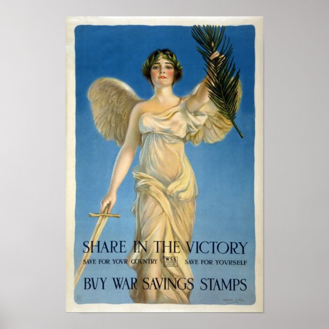 Köp Krig Savings Frimärke, 1918. Vintage WWI Poster (Framsidan)