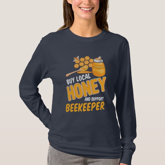 Köp lokal honung och stöd biodling t shirt (Framsida)