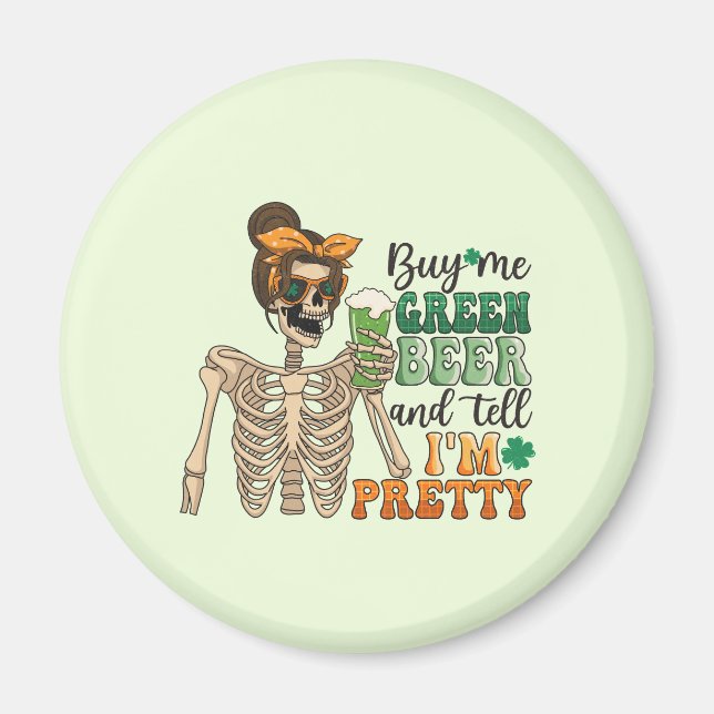 Köp mig Grönt Beer - Skeleton | St. Patrick's Day Magnet (Framsidan)