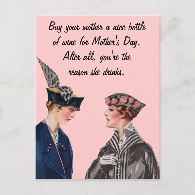 Köp Mor en Flaska i Vin Vykort (Framsida)