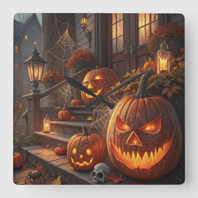 Köp Pumpa Dekorationer för Halloween | Unik & F Fyrkantig Klocka (Framsida)