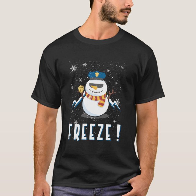 Kop Snö Frys Polis Navidad Polis Polis Offic T Shirt (Framsida)