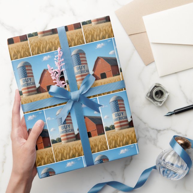 KÖPA AMERIKANSK text med Flagga på en barn Silo Presentpapper (Gifting)