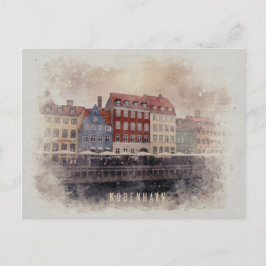 Kopenhagen vattencolor kaart vykort