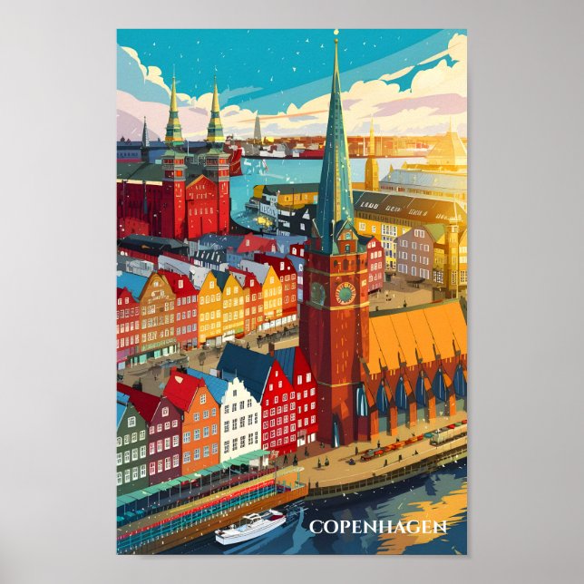 Köpenhamn Danmark Berömd Resemål Poster (Framsidan)