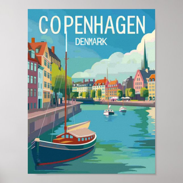 Köpenhamn Danmark Berömd Vintage Travel Ställe Poster (Framsidan)