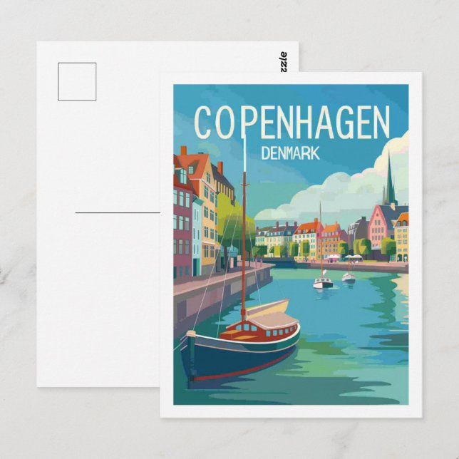 Köpenhamn Danmark Berömd Vintage Travel Ställe Vykort (Fram/baksida)