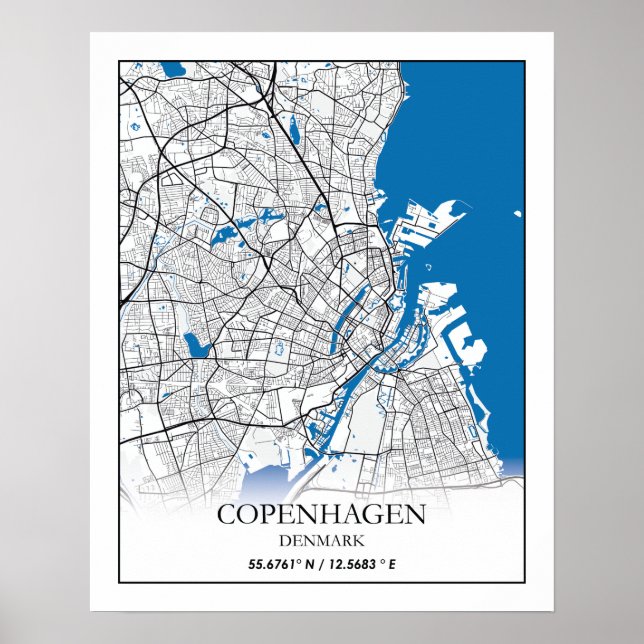 Köpenhamn Danmark City Karta Travel Simple Minimal Poster (Framsidan)