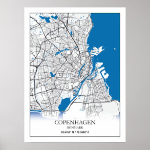 Köpenhamn Danmark City Karta Travel Simple Minimal Poster