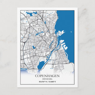 Köpenhamn Danmark City Karta Travel Simple Minimal Vykort