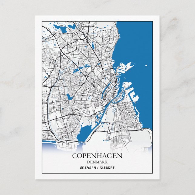 Köpenhamn Danmark City Karta Travel Simple Minimal Vykort (Framsida)