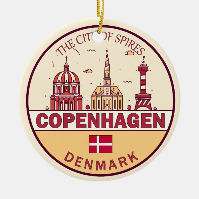 Köpenhamn Danmark City Skyline Emblem Julgransprydnad Keramik (Framsidan)