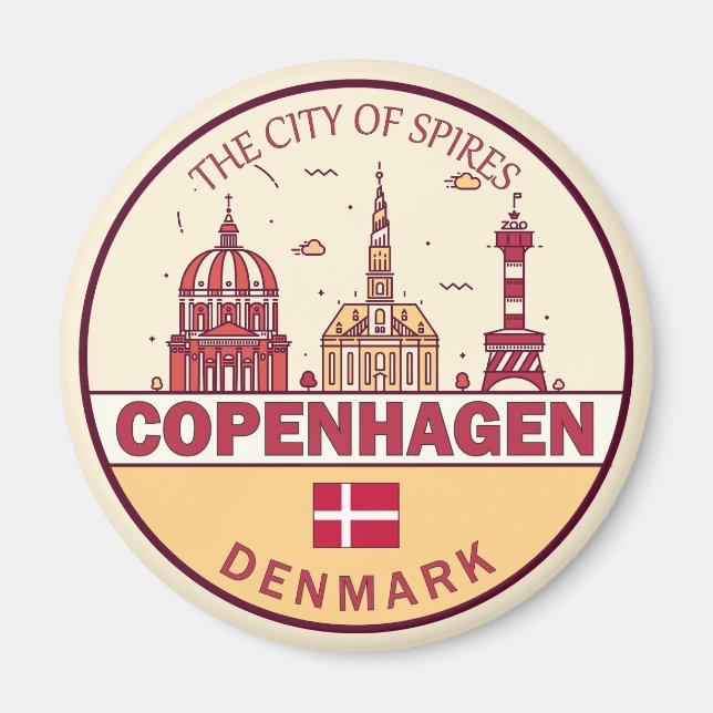Köpenhamn Danmark City Skyline Emblem Magnet (Framsidan)