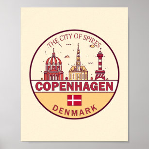 Köpenhamn Danmark City Skyline Emblem Poster
