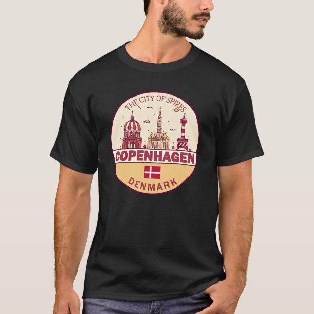 Köpenhamn Danmark City Skyline Emblem T Shirt (Framsida)