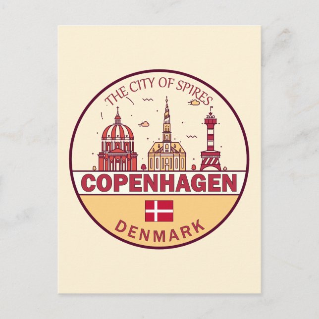 Köpenhamn Danmark City Skyline Emblem Vykort (Framsida)