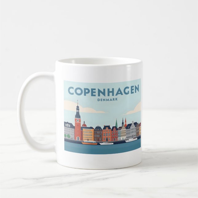 Köpenhamn Danmark Nyhavn Waterfront Pastel Travel Kaffemugg (Vänster)