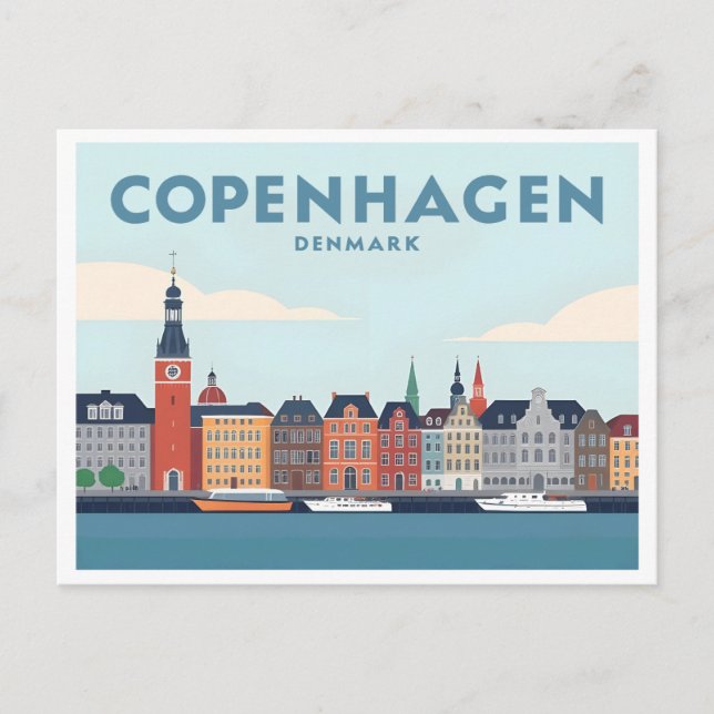 Köpenhamn Danmark Nyhavn Waterfront Pastel Travel Vykort (Framsida)