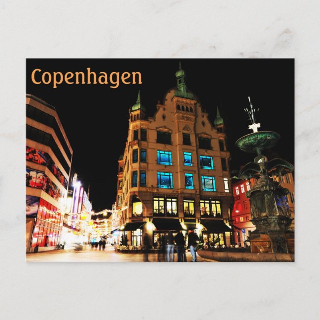 Köpenhamn, Danmark på natten Vykort (Framsida)