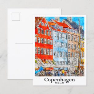 Köpenhamn Danmark Resa Akvarell Skiss Vykort