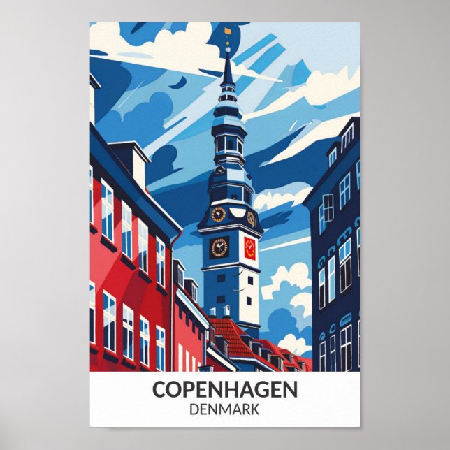 Köpenhamn Danmark Retro Artwork Travel Poster (Framsidan)