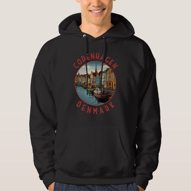 Köpenhamn Danmark Retro Distress Circle Hoodie (Framsida)