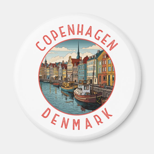 Köpenhamn Danmark Retro Distress Circle Magnet (Framsidan)