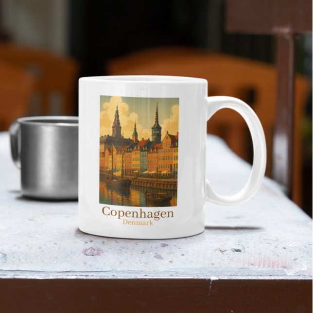 Köpenhamn Danmark Retro Travel Kaffemugg (Copenhagen Denmark Retro Travel Coffee Mug)