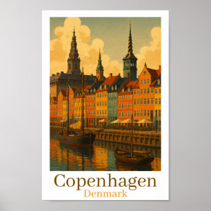 Köpenhamn Danmark Retro Travel Poster