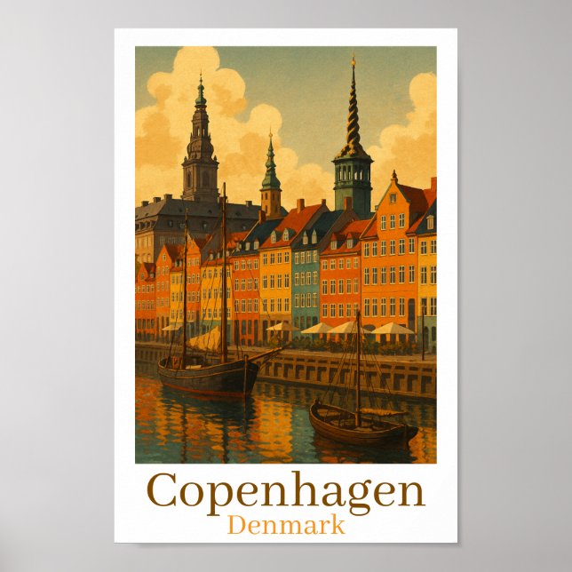 Köpenhamn Danmark Retro Travel Poster (Framsidan)
